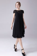 Short sleeves A-line knee-length jewel lace mother's dress-Ballbella