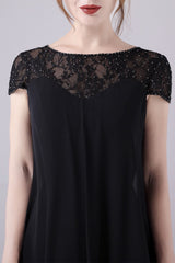 Short sleeves A-line knee-length jewel lace mother's dress-Ballbella