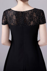 Short sleeves A-line knee-length jewel lace mother's dress-Ballbella