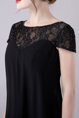 Short sleeves A-line knee-length jewel lace mother's dress-Ballbella