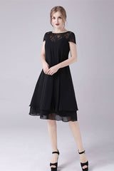 Short sleeves A-line knee-length jewel lace mother's dress-Ballbella