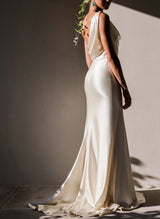 Silk Like Satin Slit Sheath Fitted Wedding Dresses-Ballbella