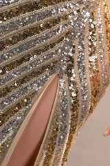 Silver Gold High Split V-neck Sleeveless Mermaid Prom Dresses-Ballbella