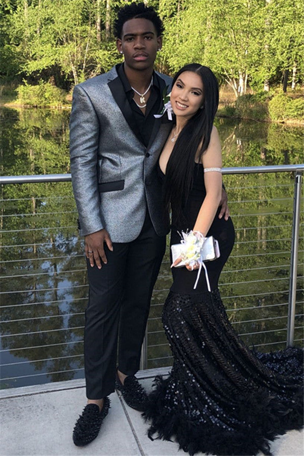 Mens Black And Silver Prom Suits Silver And Black Floral Design