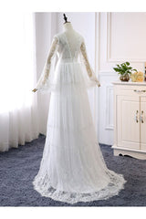 Simple Boho Wedding Dresses A-line Deep V-Neck Multilayer Lace Chiffon Beach Bridal Gowns-Ballbella