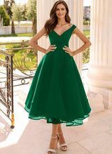 Simple Cap Shoulder A-Line Tea-Length Homecoming Dresses-Ballbella