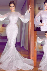 Simple Lavender Bubble Sleeves Full Beads Evening Dresses Lace Fit and Flare Wholesale Prom Dresses-Ballbella