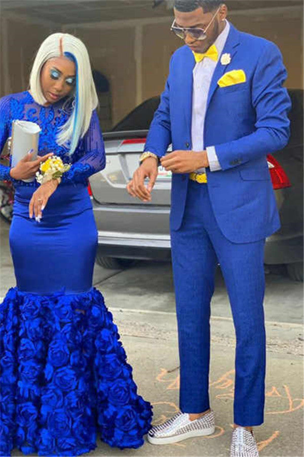 Simple Royal Blue Men's Suit Notch Lapel Slim Fit Prom Outfits Simple Royal Blue Men's Suit Notch Lapel Slim Fit Prom Outfits