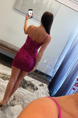 Sleek Sparkle Straps Sweetheart Column Short Homecoming Dresses-Ballbella