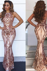 Sleeveless Appliques Chic Sheath Prom Dresses Mermaid Champagne Evening Dress-Ballbella