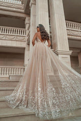 Sleeveless Floral Lace Mermaid Wedding Dress Detachable Train-Ballbella