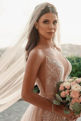 Sleeveless Floral Lace Mermaid Wedding Dress Detachable Train-Ballbella