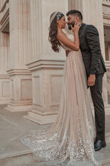 Sleeveless Floral Lace Mermaid Wedding Dress Detachable Train-Ballbella