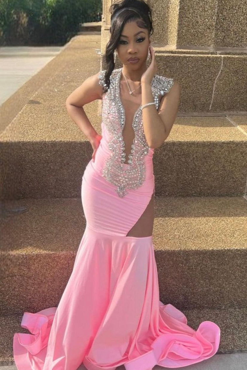 cutout prom dress Glitter Red Mermaid Spaghetti Straps Cut Out with Slit Burgundy / Custom Size formal events Sexy Cut-out Fitted Mermaid Red