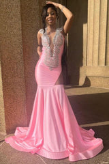 Sleeveless Pink Cutout Mermaid Long Prom Dresses-Ballbella