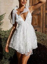 Sleeveless Short Lace Wedding Dresses Bows-Ballbella
