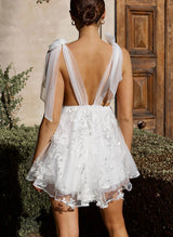 Sleeveless Short Lace Wedding Dresses Bows-Ballbella