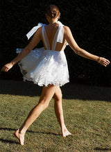 Sleeveless Short Lace Wedding Dresses Bows-Ballbella