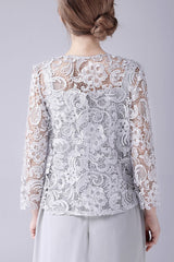 Sleeveless strap backless lace vintage mother's suit-Ballbella