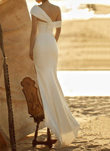 Sleeveless Sweep Train Silk Like Satin Wedding Dresses-Ballbella