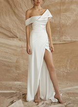 Sleeveless Sweep Train Silk Like Satin Wedding Dresses-Ballbella