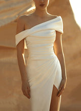 Sleeveless Sweep Train Silk Like Satin Wedding Dresses-Ballbella