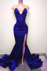 Sleeveless Sweetheart Front-Split Chic Sweep-Train Prom Party Gowns-Ballbella