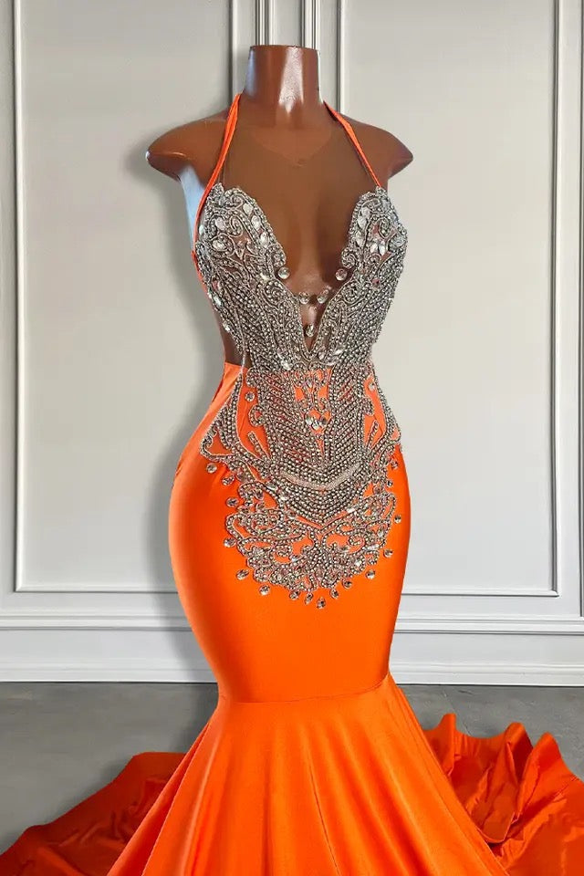 Sleeveless V-Neck Halter Mermaid Prom Dress with Beadings Sleeveless V-Neck Halter Mermaid Prom Dress with Beadings