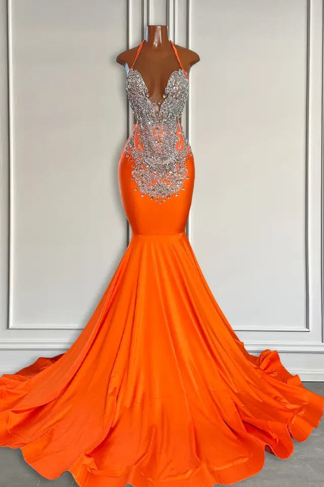 Sleeveless V-Neck Halter Mermaid Prom Dress With Beadings Sleeveless V-Neck Halter Mermaid Prom Dress With Beadings