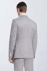 Small Notch Lapel Light-colored Stripes High Quality Light Grey Mens Suits-Ballbella