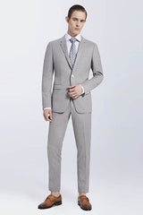 Small Notch Lapel Light-colored Stripes High Quality Light Grey Mens Suits-Ballbella