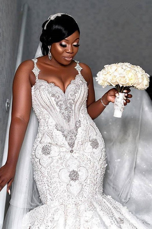 Spaghetti Strap Luxurious Sweetheart Wedding Dress Beading Appliques Mermaid Bridal Dresses Spaghetti Strap Luxurious Sweetheart Wedding Dress Beading Appliques Mermaid Bridal Dresses
