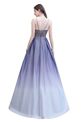Spaghetti Strap Ombre Pruple Sparkle Prom Dresses-Ballbella