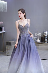 Spaghetti Strap Ombre Pruple Sparkle Prom Dresses-Ballbella