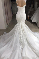 Spaghetti Strap Real Model White Mermaid Wedding Dresses with AmazingLace Appliques-Ballbella