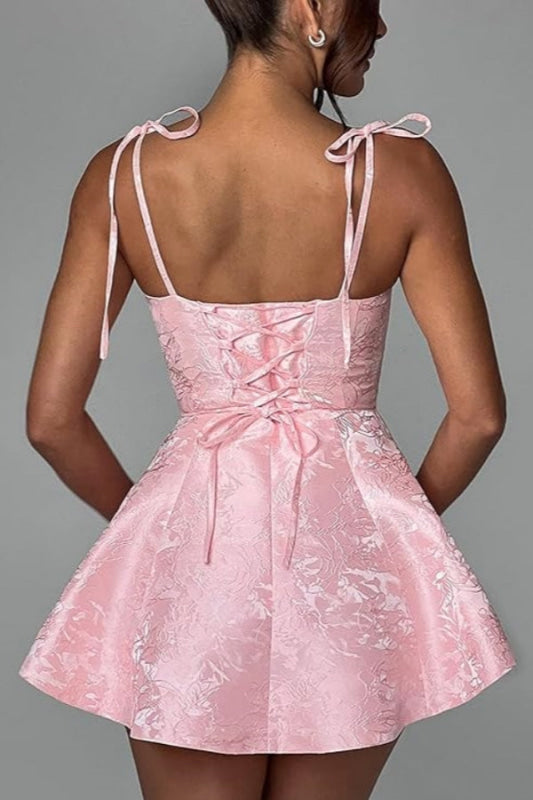 Spaghetti Straps Satin Mini Party Dress Jacquard Sleeveless Homecoming Dress Spaghetti Straps Satin Mini Party Dress Jacquard Sleeveless Homecoming Dress