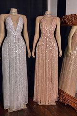 Spaghetti V-neck Polka Sequins Tulle Floor Length Mermaid Prom Dresses-Ballbella