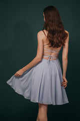 Sparkle Beaded Silver Halter Short Criss-cross Homecoming Dress-Ballbella