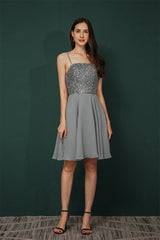 Sparkle Beaded Silver Halter Short Criss-cross Homecoming Dress-Ballbella