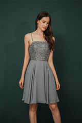 Sparkle Beaded Silver Halter Short Criss-cross Homecoming Dress-Ballbella