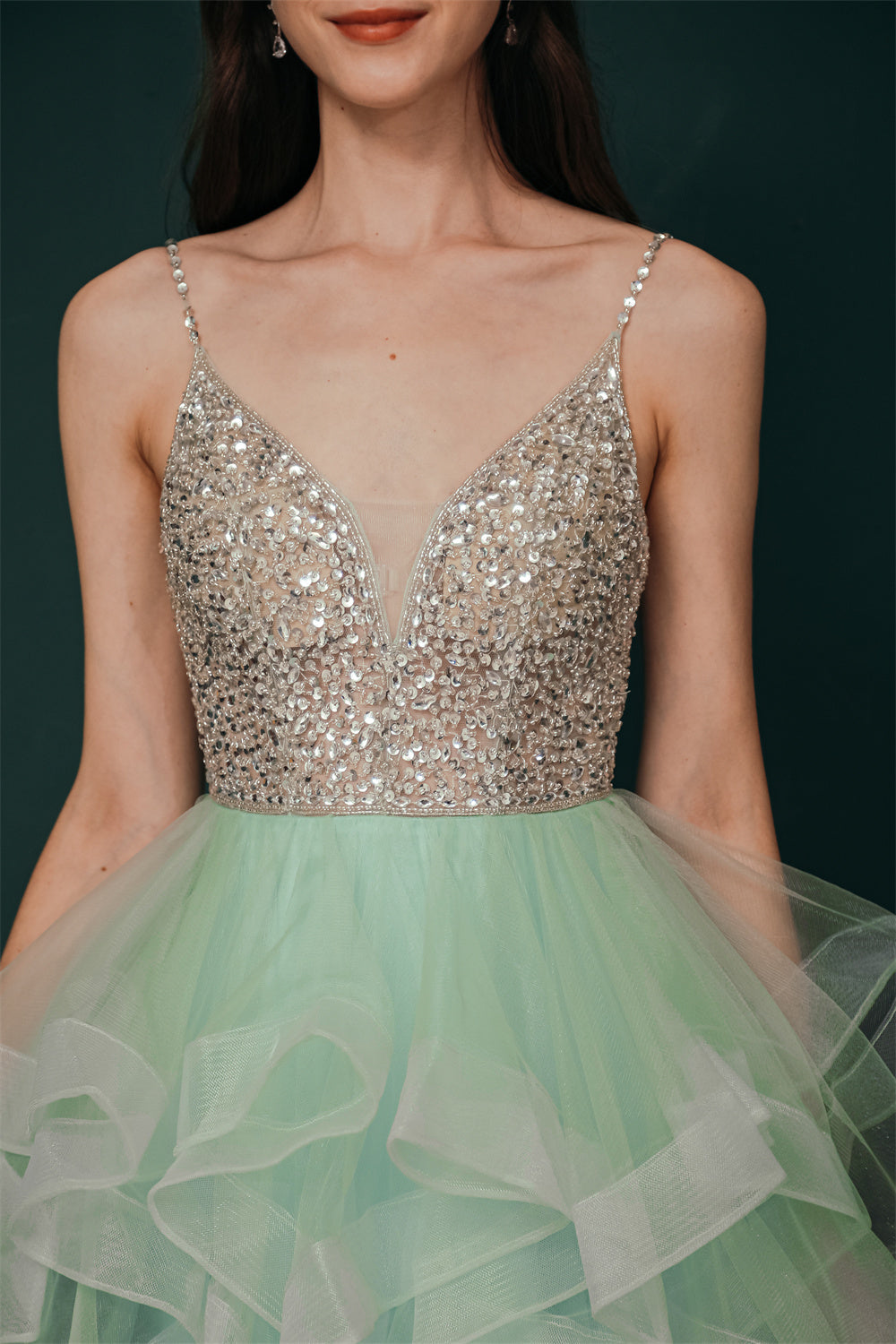 Sparkle Mint Green SPAGHETTI STRAP Beaded Homecoming Dress, Green / US2 Sparkle Mint Green SPAGHETTI STRAP Beaded Homecoming Dress, Green / US2