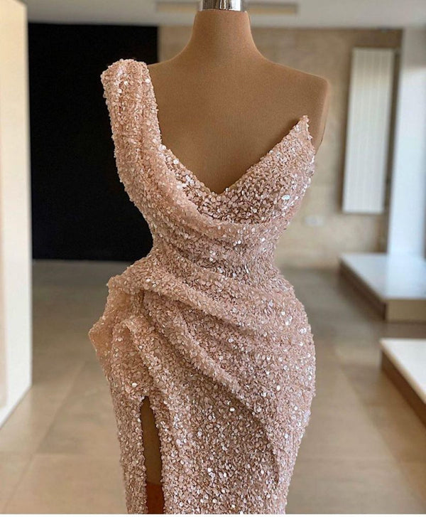 Ballbella offer this Luxurious one shoulder sequined Prom Party Gownsin size 2-26w. And custom size is availavle. Free shipping and easy return for this Charming long evening dress On Sale.