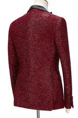 Sparkle Red Three Pieces Wedding Suits with Black Shawl Lapel-Ballbella