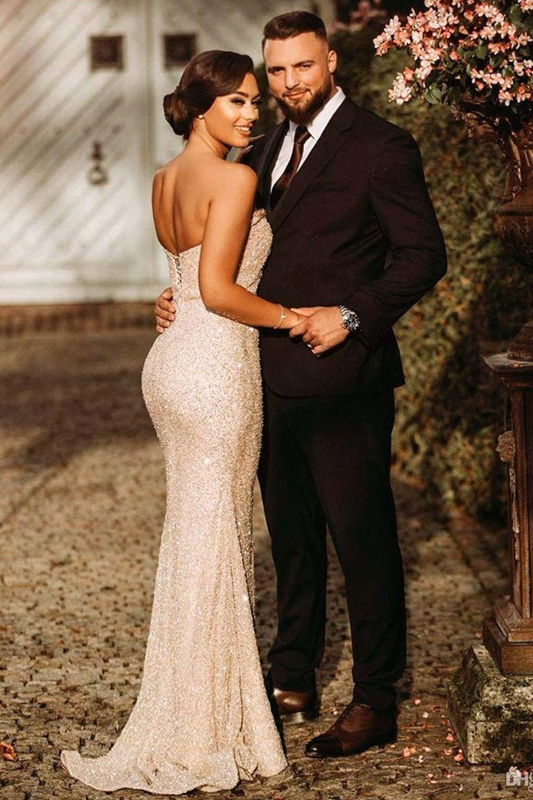 Sparkle Sequin Strapless Column High Split Long Prom Dresses Sparkle Sequin Strapless Column High Split Long Prom Dresses