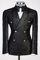 Sparkling Black Shawl Lapel Double-Breasted Men¡¯s Suit-Ballbella
