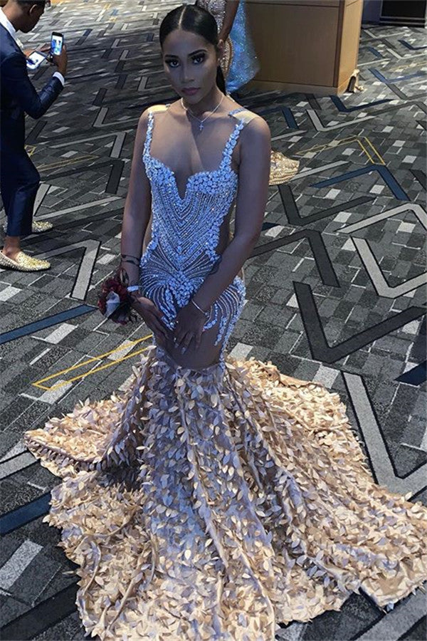 Sparkling Crystal Appliques Straps Prom Dresses Open Back Fit and Flare Evening Gowns Sparkling Crystal Appliques Straps Prom Dresses Open Back Fit and Flare Evening Gowns