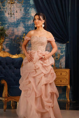 Sparkling Sweetheart Off-The-Shoulder Organza Prom Dresses Sheath Long With Gem-Ballbella