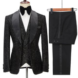 Sparkly Black Three Pieces Shawl Lapel Bespoke Wedding Suit for Men-Ballbella