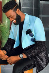 Sparkly Blue and Black Slim Fit Classic Men Suits-Ballbella