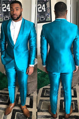 Sparkly Blue Shawl Lapel One Button Slim Fit Men Suits for Prom-Ballbella
